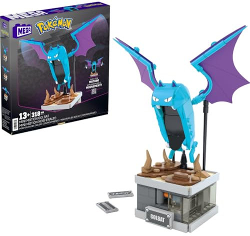 MEGA Pokémon Mini Motion-Golbat - besteht aus 313 Teilen zum Zusammenbauen, enthält versteckten Knopf, mit Flügelschlag Funktion, 13 cm groß, sehr schön zum Ausstellen, HTH72
