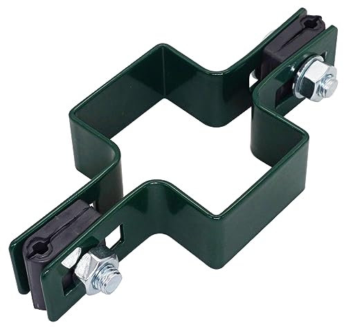 SKIR'CO (2 pcs) Green Clamps, Rectangular 40 x 60 mm Center Clamps for Fence Posts, Clamps for Welded Wire Mesh Panels, RAL 6005 Colour