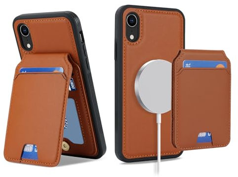 Havaya for Coque iPhone XR Compatible avec Magsafe Etui für iPhone XR avec Porte Cartes détachable Coque Portefeuille Cuir pour Femmes et Hommes- Marron