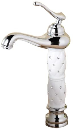 Gold-Wasserhahn Warm- Und Kaltwasserhahn Vollkupfer-Badezimmer Erhöhtes Blaues Und Weißes Porzellan-Aufsatzwaschbecken Vergoldeter Waschtisch-Wasserhahn Silber + Weiß