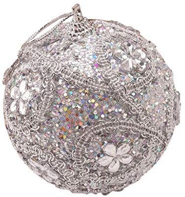 Kunststoff Christbaumkugeln Weihnachtsdeko Ornament Ball Xmas 8CM Kugeln Glitter Strass Dekoration Weihnachtsdekoration & Aufhänger Kleines Hochbeet Baumschmuck Anhänger Deko für (Silver, One Size)