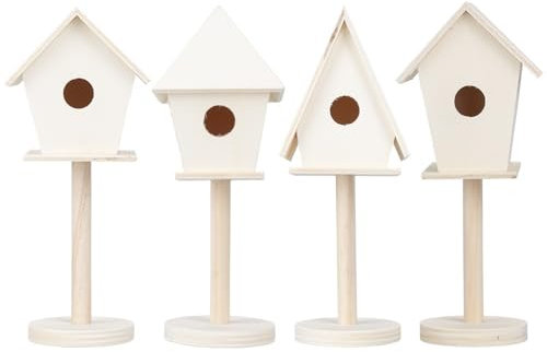 Ideen mit Herz Vogelhäuschen mit Ständer | aus Holz | Natur | zum Aufstellen | zum Anmalen und Basteln | Deko | 4 Größen | 4 Stück