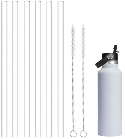 Fychuo Replacement Plastic Straws Reusable Drinking Starws 6Pcs Clear Cup Straw with 2 Straw Cleaning Brush, Compatible with Hydro Flask Water Bottle Non Toxic Travel