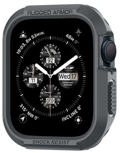 Spigen Rugged Armor Hülle Kompatibel mit Apple Watch Serie 9/8/7(45mm) 6/5/SE(44mm) - Dunkel Grau