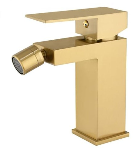 Rubinetto bidet monocomando quadrato dorato spazzolato serie Secura