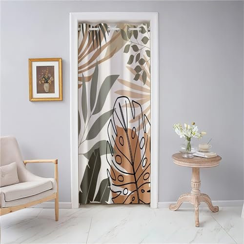 Odot Rideau de Porte Intérieur à Œillets Occultant - Imprimé Botanique Tropical Nordique pour Séparation de Pièce, Entrée, Salon et Chambre - 1 Panneau (120x200cm, Style D)