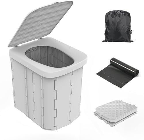 Hapoon Toilettes de camping portables pour adultes - Toilettes pliables XL avec couvercle - Pot portable de voyage - Gris