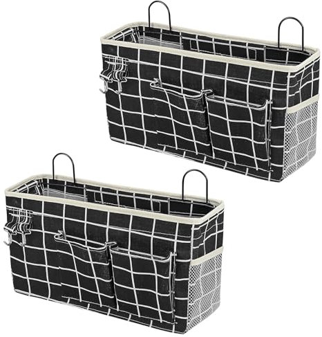 2 Stücke Hängende Aufbewahrung Organisatoren, Groß Wandoberhängetaschen, Betttasche mit Haken und Mehreren Taschen für Kinderzimmer, Badezimmer, Schlafzimmer, Büro, Wohnmobil (Schwarz,Große)