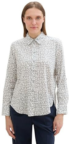 TOM TAILOR Damen Hemdbluse mit Muster, 36134 - Neutral Tile Design, 40