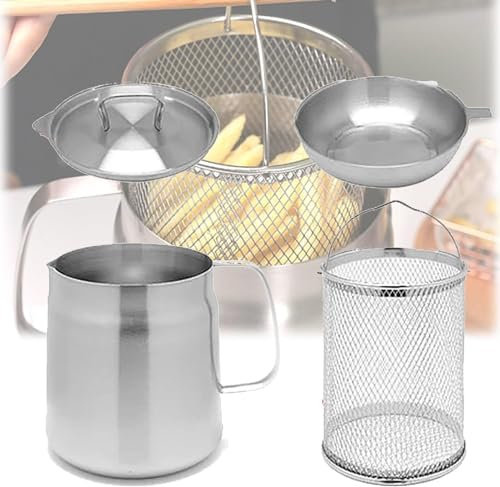 CHEYLIZI Stainless Steel Oil Filter Pot,304 Stainless Steel Large Capacity Versatile Oil Filter Vessel, Heavy Duty Stainless Steel Bacon Grease Container,Multi-Functional Oil Filter Tank (Size : 2L)