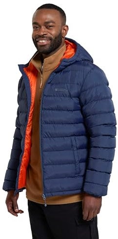Mountain Warehouse Season Mens Padded Jacket - Water Resistant Puffer Coat, Lightweight, Warm, Lab Tested to -30C, Microfibre Filler - For Travelling, Walking Blue 2XL