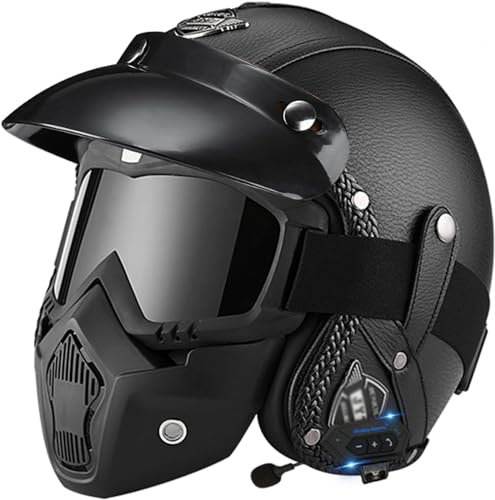 Bluetooth Jethelme Motorradhalbhelm Rollerhelm Scooter Sturzhelm Chopper Helm Motorradhelm Halbschalenhelm DOT/ECE Approved mit Brille Sonnenblende für Damen Herren Erwachsene 13,S
