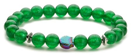 SMTSEC 8mm Grünes SteinPerlen ArmbandNaturstein Perlen Modisches Armband Ombre Muschel Anhänger Stretch Armband für Männer Frauen Kinder Teenager Ozean Thema Strandarmband