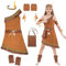 FORMIZON Indianer Kostüm Kinder Mädchen, Indianer Kleid mit Kopfschmuck Feder Stirnband, Handtasche, Beinstulpen und Armbinde, Indisches Schulterkleid in Schlabberform Mädchen für Karneval (L)