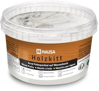 HAUSA Mastic à bois 250 g gris Mastic pour bois Mastic pour bois Mastic pour réparer les dommages causés par le bois Prêt à l'emploi Excellent pouvoir de remplissage Séchage rapide Résistant aux