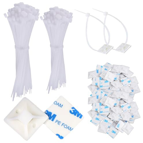 300 Piezas Adhesivas para Bridas de Cables,Organizador de Cables Autoadhesivo,Juego Soportes de Cable,Montaje Sujetacables Autoadhesivos Cables (Longitud de 15cm y10cm, Ancho de 2cm)