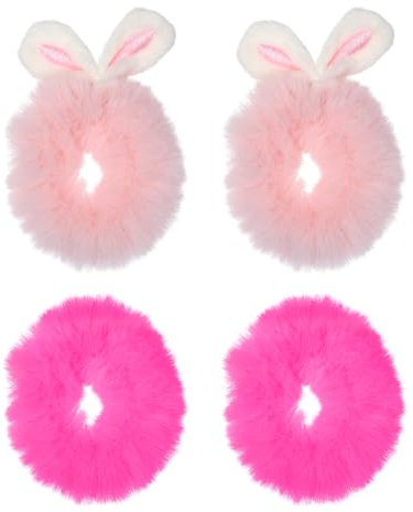 4 pezzi elastici in peluche, accessori per capelli al neon, elastici rosa, accessori per capelli rosa, elastici per ragazze, elastici rossi, elastici in pelliccia rosa