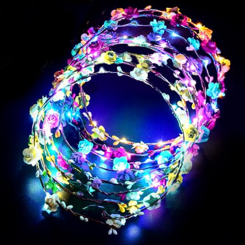 20 Pièces LED Bandeau Fleur, Bandeau Guirlande de Fleurs LED Colorées, Couronne Fleur Cheveux avec 3 Modes D'Éclairage, Lumineux Coiffure Bandeau Floral pour Mariages, Fêtes, Festivals, Anniversaires
