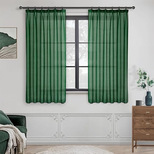 MRTREES Vorhänge 160x140 cm (HXB) Stores Gardinen Dunkelgrün mit Kräuselband Gardinen Transparent Modern für Pflanzenzimmer Wohnzimmer Kinderzimmer Schlafzimmer 2er Set