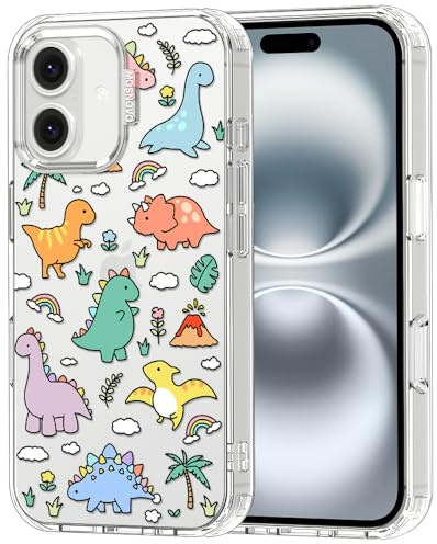 MOSNOVO Hülle für iPhone 16 Plus – Durchsichtige, schlanke, stoßfeste TPU+PC-Handyhülle, [6,6 Fuß Fallschutz/Anti-Abziehen] - Dinosaurierland