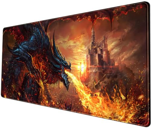 Tappetino per mouse grande da scrivania, decorativo, con motivo con drago e castello in stile giapponese, per gaming, mouse, tastiera, laptop, computer, 80 x 30 cm