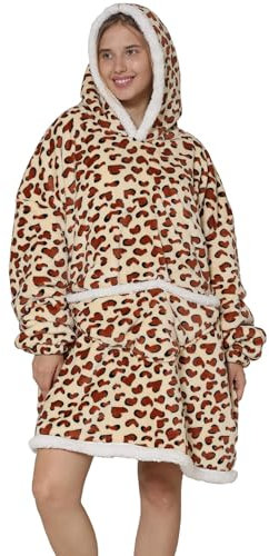 Stampdecal Leopard TV Tragbare Decke Hoodie, große übergroße Sherpa bequeme Sweatshirt für Erwachsene Frauen Mädchen Teens, kühle Tier Kapuze Körper Kuschel für Weihnachtsgeschenke