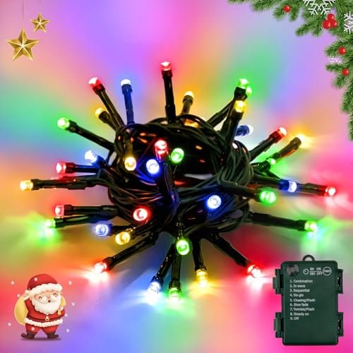 FFZZKJ Christmas Lights Outdoor Timer 8 Modes Battery Operated Waterproof 10Ft/3M 30 LED Indoor Waterproof for Christmas Decorations, Multi-Coloured