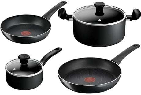 Titanium Essential 4pc Set: Saucepan 16 cm with lid, Stewpot 24 cm with lid, Frying Pans 20/28 cm, High-Performance Non-Stick Coating, excluding Induction, B941S444