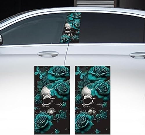 Caduola 2 x Auto-Aufkleber mit Totenkopf-Motiv, HD-Druck, PVC, Gothic-Stil, Türkis, wasserdicht, für den Außenbereich, Halloween-Auto-Aufkleber