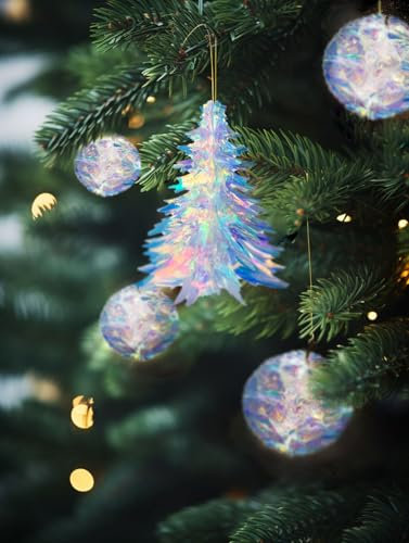 ZYOOO 10 Stück Irisierend Schillernde Mini-Weihnachtsbäume und Wabenbälle,Folie Holografische Glitzer Hängende Dekorationen für Weihnachtsbaumanhänger,Geburtstag,Frozen Motto Party Deko(12.5cm,7cm)