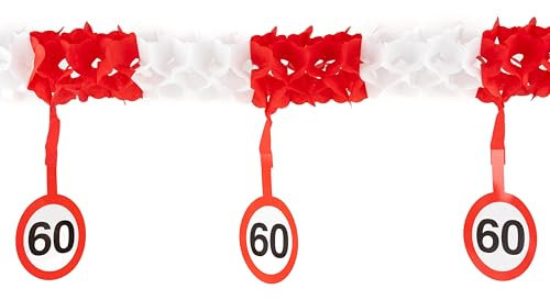 60 Geburtstag Deko Girlande Verkehrszeichen rot/weiß - Originelle Geburtstagsdeko 60 für einen gelungenen 60 Geburtstag Frau oder Mann - Tiwoca