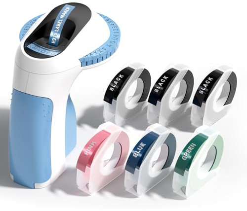 Phomemo Etikettiergerät Prägegerät,Beschriftungsgerät Selbstklebend,Etikettenprägegerät mit 6 Etikettenband 9mm,3D Etikettendrucker Einfach zu Verwenden-für Haus