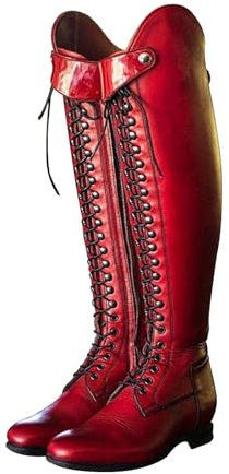 OZTYSGXM Stivali termici antiscivolo da equitazione, impermeabili, tacco basso, da donna, alti al ginocchio, stivali da equitazione con lacci, unisex, taglia 35, rosso