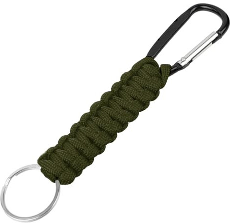 OFFCUP Mousqueton Tressé, 1pc Porte-clés en Paracorde avec Mousqueton Crochet D, Kit de Survie Extérieur pour Randonnée, Camping, Pédestre et Sac à Dos, Vert Armée