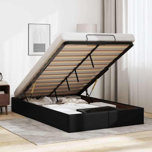 IKAYAA Letto Singolo 120x190 con Contenitore Letto Idraulico con Rete a Doghe e Telaio-Nero-120 x 190 cm