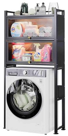 Over Washer Shelf, 3 Shelf Free Standing Washing Machine Shelf Storage Rack Metal,Over Toilet Storage Unit, WC Shelf for Laundry Room, Bathroom,Black