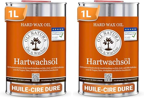 OLI-NATURA Huile-cire dure, certifiée ami des allergiques et pour contact alimentaire, 1L, incolore -naturel (Lot de 2)