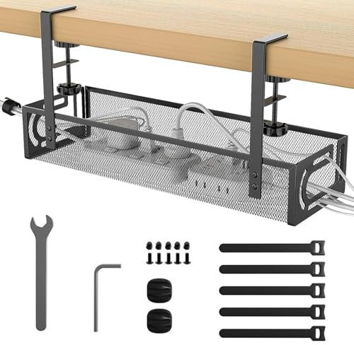 ORAGKE Kabelmanagement Schreibtisch Ohne Bohren, Kabelkanal Schreibtisch Unterbau, Kabelhalter Klemmbar, Kabel Management unter Schreibtisch, Kabel Organizer Tischplatte, Kabelwanne Büro, Schwarz