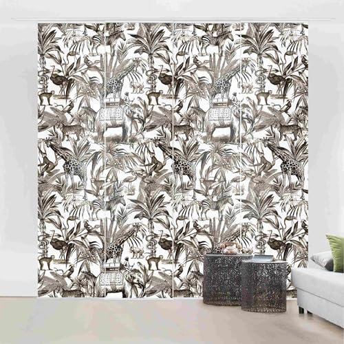 micasia Schiebegardine halbtransparent 60er Paneel Klett Muster Textil lichtdurchlässig - Giraffe Orientalisch Flächenvorhang grau Wohnzimmer Schlafzimmer 2317 (240x250 cm - 4er Set)