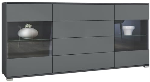 Vladon Sideboard Bari V2, Kommode mit 2 großen Türen und 4 Schubladen, Anthrazit matt/Graphit Seidenmatt (166,5 x 75,5 x 35)