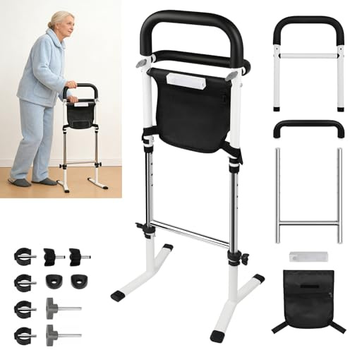 Soporte Ayuda Levantarse Personas Mayores Asidero Cama Ajustable con Luz | Asidero para Levantarse con Luz Sensor y Doble Barandilla, para Mayores y Movilidad Reducida, para Baño, Cama, Sofá y Inodoro