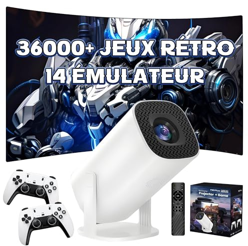 P30 Plus Projecteur Intelligent Portable avec WiFi et Bluetooth, Console de Jeux Rétro avec 36 000 Jeux et 14 Émulateurs, 1280*720P, Projecteur sans Fil Android 11 pour Home Cinéma, Extérieur