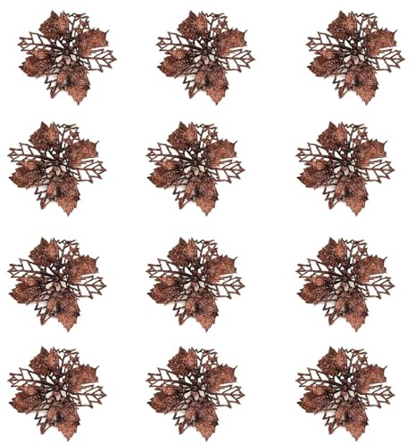 12 x Blumen mit Clips, glitzernde Baumschmuck für Weihnachten, Hochzeit, Party, Kranz, Dekoration