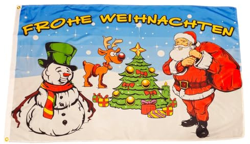Fahne Flagge Frohe Weihnachten Rentier Schneemann - 90 x 150 cm