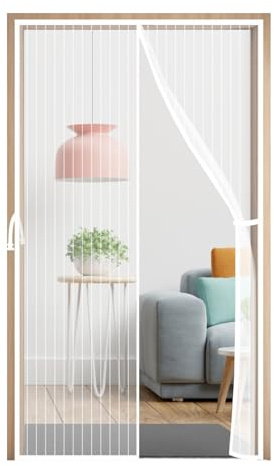 YRH Mosquitera Puerta Magnetica 90x220 cm, Blanco | Con Hebilla Lateral, Malla de Poliéster Reforzada, Cierre Automático, para Balcón, Terraza y Puertas de Entrada
