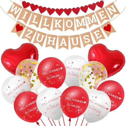 Willkommen Zuhause Girlande & Ballon Set, Welcome Home Deko | Willkommen zu Hause Ballons, mit Latexballons, Herz-Folienballons & Girlanden, für Einzugsparty, Baby Welcome, Rückkehr