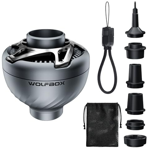 WOLFBOX Elektrische Luftpumpe USB ohne Akku, Mini Luftpumpe Luftmatratze | MFmini, 4,5 KPA Hochdruck, 32 g, Stahlgehäuse, 5 Düsen, 2 in 1 Aufblasen und Absaugen, Camping, Pool, Vakuumbeutel
