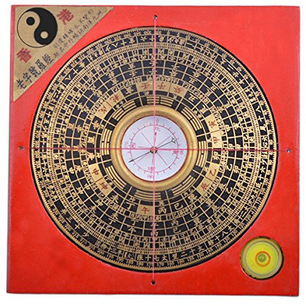 Juanxian Feng Shui Kompass Luo Pfanne/Werkzeugbox mit roter Schnur - Energiespürende Richtung - Holz - 10,92 cm