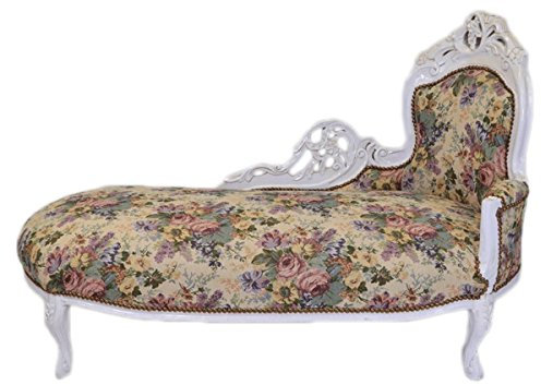 Casa Padrino Barock Chaiselongue Blumenmuster/Antik Weiß - Möbel Lounge Liege Recamiere