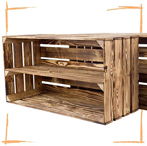 Kontorei® Großes geflammte/verbrannte Schuhregal 68x40x30cm 3er Set Regal Obstkiste Ablage Wandregal Holzkiste